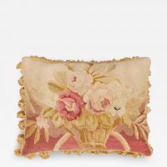 19th Century French Aubusson Tapestry Pillow with Floral Basket and Tassels - 3444422