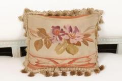 19th Century French Aubusson Tapestry Pillow with Purple Flowers and Tassels - 3422382
