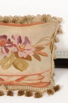 19th Century French Aubusson Tapestry Pillow with Purple Flowers and Tassels - 3422411