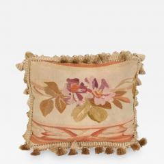 19th Century French Aubusson Tapestry Pillow with Purple Flowers and Tassels - 3431435