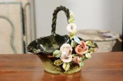19th Century French Barbotine Jardini re Basket with High Relief Pastel Flowers - 3422376