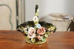 19th Century French Barbotine Jardini re Basket with High Relief Pastel Flowers - 3422378