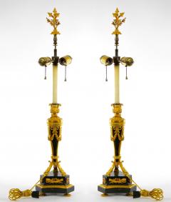 19th Century French Bronze Mounted Black Marble Pair Table Lamp - 3123196