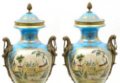 19th Century French Bronze Mounted Porcelain Covered Urns Robin s Egg Blue - 4557131