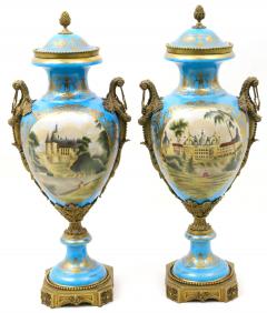 19th Century French Bronze Mounted Porcelain Covered Urns Robin s Egg Blue - 4557135