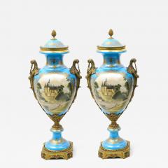 19th Century French Bronze Mounted Porcelain Covered Urns Robin s Egg Blue - 4558406