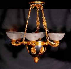 19th Century French Bronze Ormolu Mounted Patinated Empire Style Chandelier - 3307458