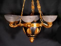19th Century French Bronze Ormolu Mounted Patinated Empire Style Chandelier - 3307459