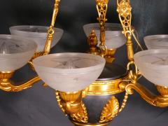 19th Century French Bronze Ormolu Mounted Patinated Empire Style Chandelier - 3307472