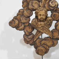 19th Century French Carved Oak Winged Angel Head in Clouds Ornament - 4518422