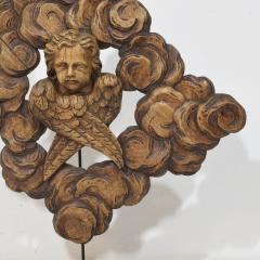 19th Century French Carved Oak Winged Angel Head in Clouds Ornament - 4518424