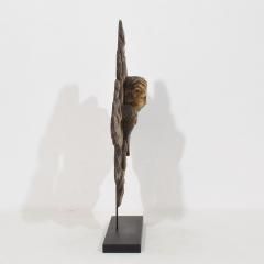 19th Century French Carved Oak Winged Angel Head in Clouds Ornament - 4518429