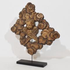 19th Century French Carved Oak Winged Angel Head in Clouds Ornament - 4518436
