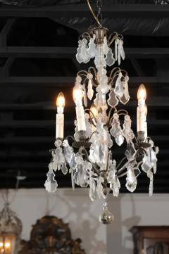 19th Century French Five Light Iron and Crystal Chandelier with Pendeloques - 3432689