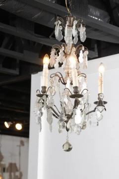 19th Century French Five Light Iron and Crystal Chandelier with Pendeloques - 3432698