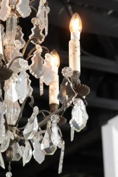 19th Century French Five Light Iron and Crystal Chandelier with Pendeloques - 3432795