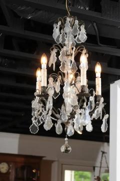 19th Century French Five Light Iron and Crystal Chandelier with Pendeloques - 3432804
