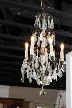 19th Century French Five Light Iron and Crystal Chandelier with Pendeloques - 3432873