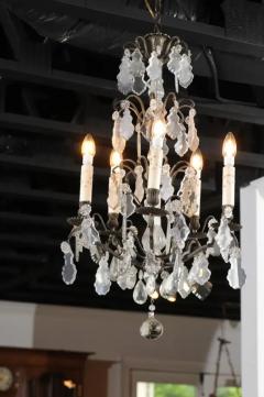 19th Century French Five Light Iron and Crystal Chandelier with Pendeloques - 3432879