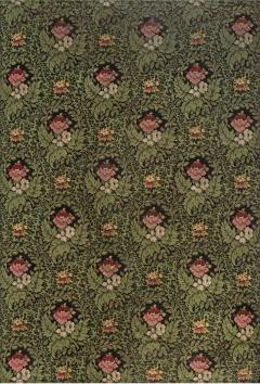 19th Century French Floral Design Green Black Pink Needlework Rug - 2464689