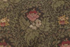 19th Century French Floral Design Green Black Pink Needlework Rug - 2464691