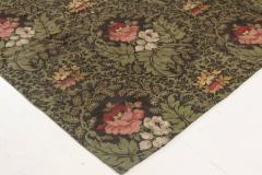 19th Century French Floral Design Green Black Pink Needlework Rug - 2464694