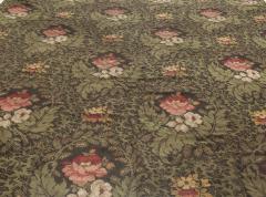 19th Century French Floral Design Green Black Pink Needlework Rug - 2464695