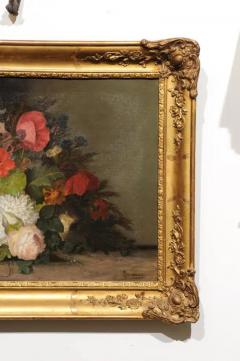 19th Century French Floral Painting Signed Philippe Rousseau in Giltwood Frame - 3416956