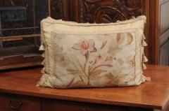 19th Century French Floral Themed Aubusson Tapestry Pillow with Tassels - 3461596