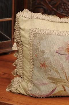 19th Century French Floral Themed Aubusson Tapestry Pillow with Tassels - 3461609