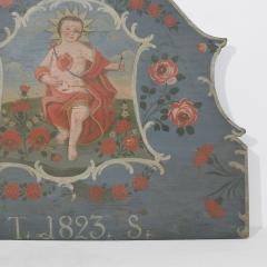 19th Century French Folk Art Painted Wooden Panel With Baby Christ Figure - 4478425