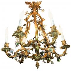 19th Century French Gilt Bronze Chandelier with Porcelain Flowers - 1699650