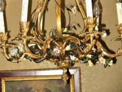 19th Century French Gilt Bronze Chandelier with Porcelain Flowers - 1699652