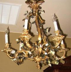 19th Century French Gilt Bronze Chandelier with Porcelain Flowers - 1699662