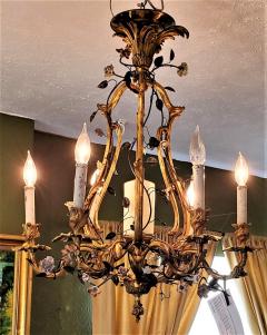 19th Century French Gilt Bronze Chandelier with Porcelain Flowers - 1699800