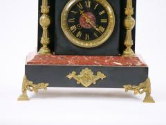 19th Century French Gilt Bronze Mounted Slate Rouge Marble Mantel Clock - 3282916
