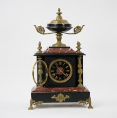 19th Century French Gilt Bronze Mounted Slate Rouge Marble Mantel Clock - 3282918