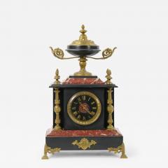 19th Century French Gilt Bronze Mounted Slate Rouge Marble Mantel Clock - 3284591