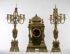 19th Century French Gilt Bronze Silvered Three Piece Clock Garniture - 3121380