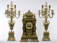 19th Century French Gilt Bronze Silvered Three Piece Clock Garniture - 3121381