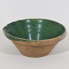 19th Century French Green Glazed Terracotta Dairy Bowl or Tian - 4115693
