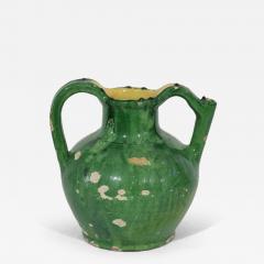 19th Century French Green Glazed Terracotta Jug or Water Cruche - 4214239