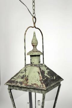 19th Century French Green Painted Copper and Glass Paneled Lantern - 3609076