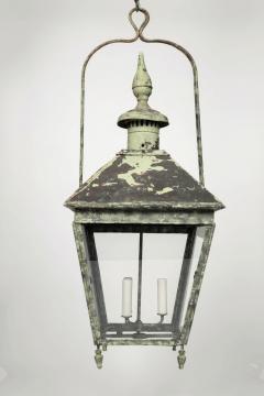 19th Century French Green Painted Copper and Glass Paneled Lantern - 3609080