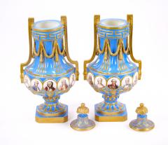 19th Century French Louis XV Sevres Style Bleu Celeste Vases with Covers - 3282142