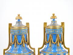 19th Century French Louis XV Sevres Style Bleu Celeste Vases with Covers - 3282147