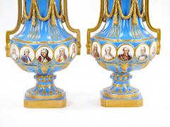 19th Century French Louis XV Sevres Style Bleu Celeste Vases with Covers - 3282149