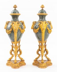 19th Century French Pair Gilt Bronze Rouge Marble Garnitures Urns - 3006416