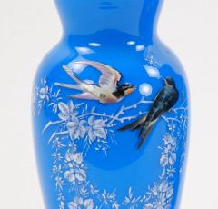 19th Century French Pair Hand Painted Decorated Art Glass Vases - 3282550