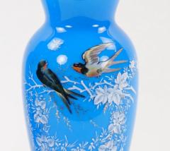 19th Century French Pair Hand Painted Decorated Art Glass Vases - 3282551